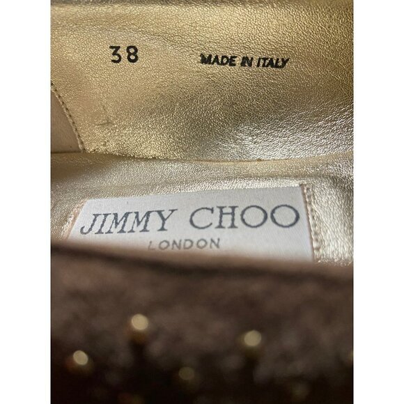 Jimmy Choo | Wheel Studded Suede Smoking Slipper Loafers Tan Sz 38/US 8 - Picture 7 of 8